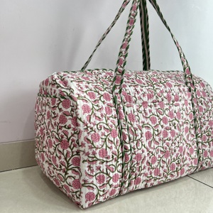 Luxury Fashion Cotton Weekender Duffle Bag <b>Hand</b> Block Print Quilted Shoulder Textile Strap Large Size Travel <b>Luggage</b> Wholesale - Product Image 1