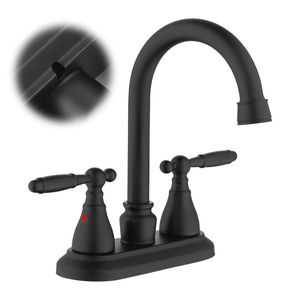 Rubinetto da Bagno Moderno Nero Opaco con Bocca Girevole ad Arco Alto a 360 Gradi, Rubinetto da Lavabo a 4 Fori con 2/3 Fori per Uso in Palestra - Product Image 2