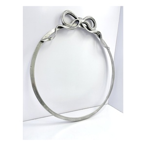 Large <b>Round</b> Aluminium Bow Mirror <b>Frame</b> Cast Metal Wall Decorative Ribbon Top Gallery Wall Home Decorative Mouldings - Product Image 2