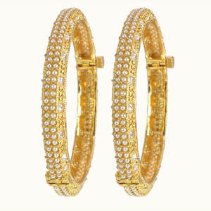 Stunning and Exclusive Collection of Flawless Design Cubic Zirconia Classic Bangles with Gold Plated Brass Peace Pattern 444001 - Product Image 5