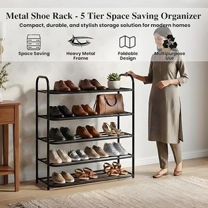 Five Tier Metal <b>Shoe</b> Rack <b>Storage</b> Holder Standing Type Modern Design Non-Foldable for <b>Wardrobe</b> Use - Product Image 5