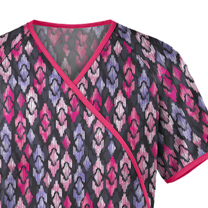 2026 Women's Scrub Top With Pink And Purple Geometric Pattern Short Sleeve V-Neck Hospital Uniform Top - Product Image 4