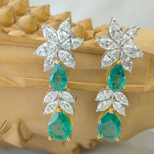 Boucles d'oreilles pendantes en or blanc avec diamants taille marquise et poire, bijoux de luxe pour mariée, élégantes pour mariage, fête, anniversaire, cadeau pour elle - Product Image 2