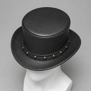 หมวกทรงสูงหนังสำหรับทุกเพศพร้อมแถบโลหะ หมวกปาร์ตี้สำหรับผู้ใหญ่แบบลำลอง ใส่ได้ทุกฤดูกาล - Product Image 3