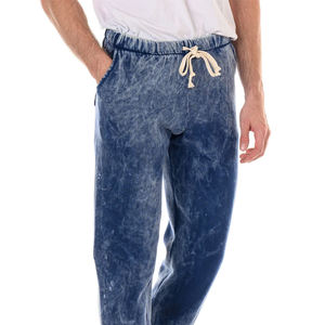 Pantalon de jogging décontracté en coton délavé pour homme, taille élastique avec cordon de serrage, bleu - Product Image 6