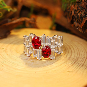 925 Silver Ruby Cocktail Ring oval Cut Clear Stones Prong Setting Luxury Women's Engagement Ring - Product Image 4