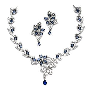 Parure Collier et Boucles d'Oreilles en Alliage Plaqué Or Antique avec Zircon Violet et Perles – Bijoux de Mariage Vintage pour Femme - Product Image 1