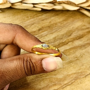 Latest Design Trendy Boho <b>Labradorite</b> <b>Ring</b> Vintage Brass Bands For Women 18k Gold Plated Filigree Dainty Jewelry Wholesale/OEM - Product Image 4