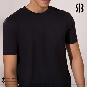 Camiseta negra de manga corta para hombre con estampado del logo RB, cuello redondo, estilo casual, de algodón, corte regular, unisex. - Product Image 2
