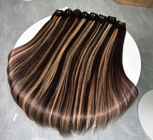 Extensiones de Cabello Piano Highlight, Liso, Castaño Oscuro y Rubio Miel, Doble Trama, Cabello Humano Virgen Remy Vietnamita, Tejido Doble a Máquina - Product Image 1
