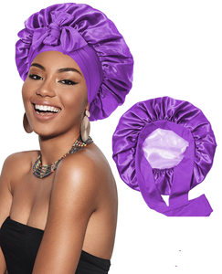Nouveau bonnet en satin double couche avec large bande à nouer, bonnet de nuit soyeux extensible pour le soin des cheveux et la douche pour femmes - Product Image 6