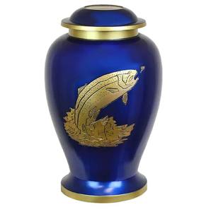 Urna Funeraria de Latón Pulido Grabado en Plata Azul para Cenizas de Adultos, Estilo Americano/Europeo - Product Image 5