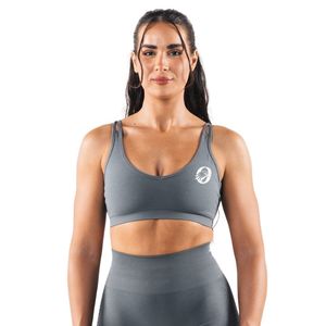 Gray Women's Seamless <b>Cross</b> Strap Sports Bra Moisture Wicking Athletic Crop <b>Top</b> for Workout Yoga Gym Fitness Running - Product Image 1