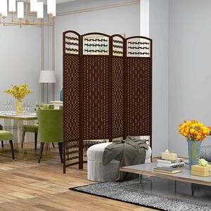 Divisorio Pieghevole Tradizionale in MDF Marrone con 4 Pannelli in Fibra Ondulata Traslucida per Casa e Ufficio - Product Image 2