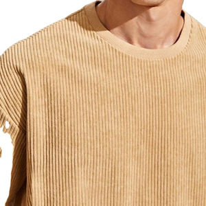 เสื้อยืดคอร์ดูรอยแบบเรียบ แขนสั้นทรงหลวม ดีไซน์ใหม่ 2026 โลโก้สั่งทำได้ คุณภาพสูง สำหรับผู้ชาย พร้อมบริการ OEM - Product Image 5