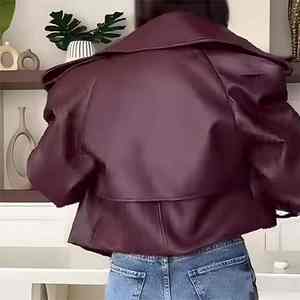 Manteaux en cuir simples pour femmes, vestes décontractées amples en similicuir PU pour femmes et jeunes filles - Product Image 6