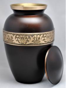 โกศบรรจุอัฐิทองเหลืองทำมือ ขนาด 200 คิวบิกอินเช่ 10.5" x 6.5" ดีไซน์ทันสมัย สีน้ำตาลและสีทอง พร้อมสลักลาย - Product Image 2