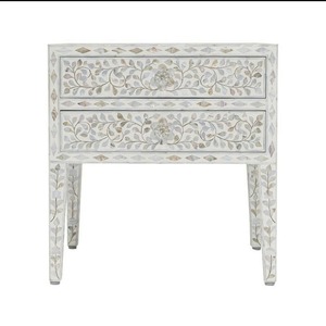 Table d'appoint de haute qualité à motif floral en nacre avec tiroir, table de chevet faite à la main, table d'appoint pour salon, décoration intérieure - Product Image 6