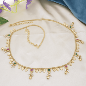 Cadena de cintura chapada en oro con dije de hoja, Kamarbandh, cadena de vientre artificial para novias, joyería para mujer, cinturón para sari. - Product Image 3