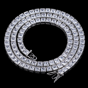 Unique Designer 18K Gold Plated Moissanite Diamond <b>Necklace</b> Princess Cut Channel Setting Snake <b>Chain</b> Unisex Everyday Wear - Product Image 5
