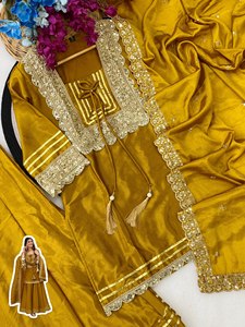 Traditional Women's Mustard Chiffon Salwar Kameez Set With Embroidered Dupatta Daily Wear Ethnic Outfit Spring Summer - Product Image 6