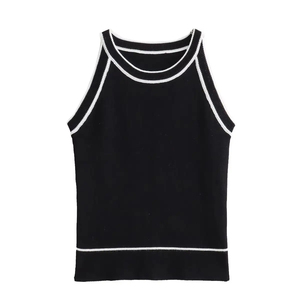 Women's Eco-Friendly Breathable Quick Dry 100% Cotton Knitted Solid Color Halter Neck Crop Tank <b>Top</b> Hip Hop Style Green - Product Image 1
