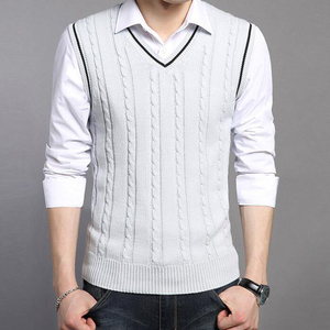 Pull tricoté pour homme à col en V, rayé, pour l'hiver, vert, 100 % coton, coupe classique, design personnalisé, anti-rétrécissement, anti-boulochage - Product Image 4