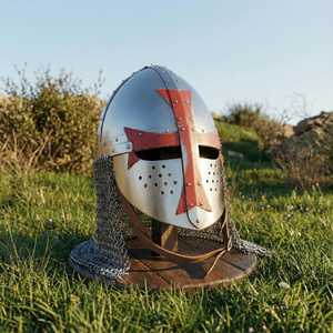 Casque de croisé templier en acier de calibre 18 |   Casque de Chevalier Médiéval avec Croix Rouge |   Cosplay - Product Image 4