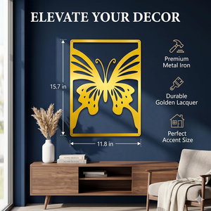 Butterfly Metal <b>Wall</b> Art Decor Modern Gold <b>Framed</b> Laser Cut <b>Design</b> for Home Interior Decoration - Product Image 2