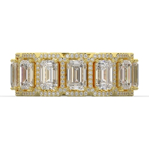 Anillo de compromiso de plata de ley 925 con diamantes de moissanita de corte esmeralda y banda de eternidad completa para mujer - Product Image 5