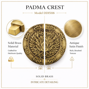 Poignée de porte moderne en laiton Padma Crest Lotus |   Poignée d'entrée décorative artistique durable avec gravure florale pour hôtel - Product Image 5