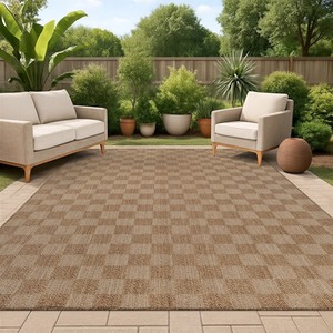Alfombra Moderna para Exteriores, Rectangular, con Patrón Geométrico, de Polipropileno, Tejido Plano, Impermeable, Lavable, Beige Marrón - Product Image 5