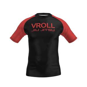 VROLL <b>Men's</b> Black Red Short Sleeve BJJ Rash Guard Quick Dry <b>Compression</b> <b>Shirt</b> <b>for</b> Jiu Jitsu Training - Product Image 1