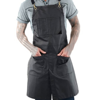 Delantal Unisex de Lona Negra con Múltiples Bolsillos para Restaurante, Bar, Uniforme para Camareros, Tela Tejida, Tirantes Ajustables, Manga Corta