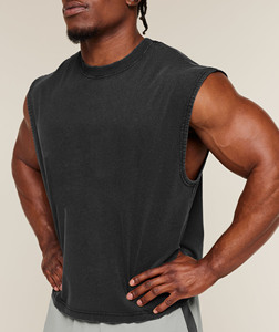 Débardeur noir sans manches pour homme, col en V, couleur unie, 100 % coton tricoté, décontracté et respirant - Product Image 5