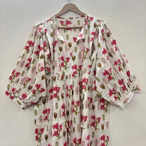 เดรสลำลองผู้หญิง ผ้าทอ 100% คอตตอน ลายพิมพ์ดอกไม้/สีพื้น แขนสั้น เอวทรงเอ็มไพร์ ทรงเบบี้ดอลล์ คอวี โอเวอร์ไซส์ - Product Image 3