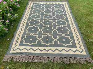 Krafterscustom Abstract Handcrafted Geometric Kilim Eco Friendly Hand Tufted Area <b>Rug</b> Rectangle Wool Living Room Latex Backing - Product Image 2