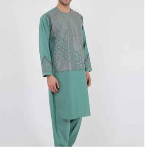 Tenues traditionnelles afghanes de style élégant, ensemble 2 pièces Shalwar et Kameez brodé vintage, mode décontractée d'été, robe afghane pour hommes - Product Image 3