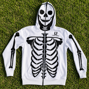 Sudadera con capucha blanca de esqueleto para hombre, con gráfico de calavera y huesos, chaqueta con cremallera completa, sudadera de Halloween, ropa urbana, capucha con logo personalizado impreso - Product Image 6
