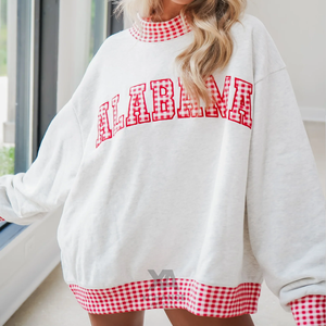 Sudadera Oversize de Cuello Alto para Mujer OEM con Parche Frontal Bordado de Letras a Cuadros, de Algodón Polar Ecológico de Secado Rápido - Product Image 2