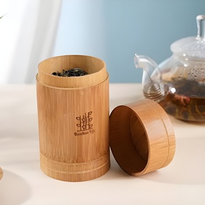 Coffee and Tea Canister Jar Set <b>Bamboo</b> Storage <b>Containers</b> Natural Round Tube With Lid Wood <b>Container</b> Sets - Product Image 1