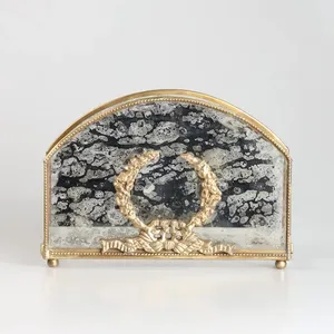 Vintage Metal Napkin Holder With <b>Mirror</b> Finish And Gold Accent <b>Rectangle</b> Shape Home Decor Accessory - Product Image 5