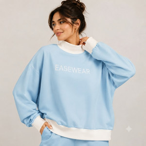 Sudadera Oversize de Cuello Alto para Mujer, Estilo Boxy con Hombros Caídos, de Algodón Afelpado, Liso, Estilo Minorista - Product Image 1