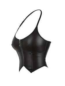 Crop top en cuir de haute qualité pour femme, manches longues, style unique 2026 - Product Image 3
