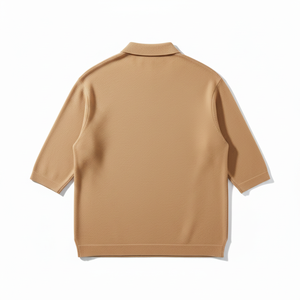 Men's Solid Beige Breathable Casual Knitted Embroidered Pure Cotton <b>Collar</b> <b>T</b>-<b>Shirt</b> Regular-fit - Product Image 2