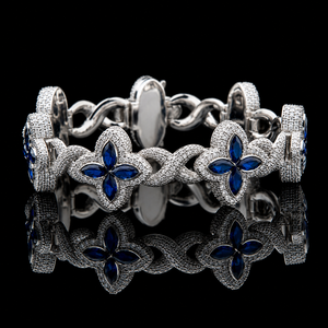 Handcrafted Moissanite <b>Infinity</b> Link <b>Bracelet</b> Wholesale 925 Sterling Silver Gold Plated Flower Style Jewelry Supplier - Product Image 1