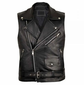 Gilet en cuir pour homme avec logo personnalisé, service OEM disponible, coupe classique, veste en cuir sans manches pour clubs, motards et usage décontracté - Product Image 3