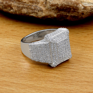 Cut Prong Engagement Wedding <b>Ring</b> Unisex Hiphop Style Rhodium Plated 925 Sterling <b>Silver</b> Cluster Party Gift <b>Ring</b> for Women <b>Men</b> - Product Image 5