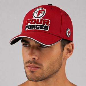 Gorra de béisbol de lona para hombre, estilo casual, con logo bordado, de 6 paneles, ajustada, color rojo, de las Cuatro Fuerzas, precio mayorista - Product Image 2