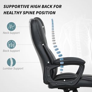 Chaise de bureau ergonomique à dossier haut en cuir PU, chaise de direction avec roulettes pivotantes, hauteur réglable, certifiée BIFMA, noire - Product Image 4